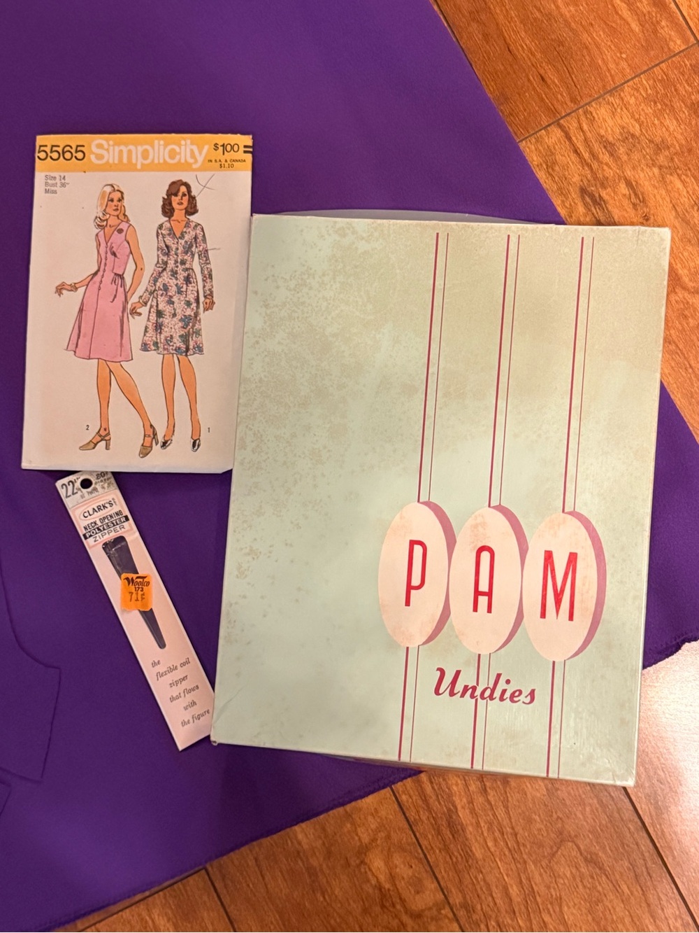 Vintage 70s Sewing Project Purple Dress Simplicity 5565 Sz M UFO Polyester